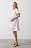 Kısa Kol Düğmeli Elbise - Beyaz