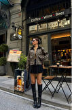 LEOPAR DESEN CROP CEKET GABARDİN - Leopar