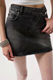 Asimetrik Kemer Denim Mini Etek