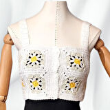 Uretti - Yıldız 7202 4745 El Örgüsü Yazlık Beyaz Kadın Büstiyer / Crop Bluz - 36/38/40 - Açık Yeşil