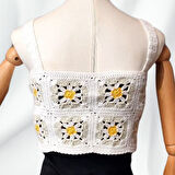 Uretti - Yıldız 7202 4745 El Örgüsü Yazlık Beyaz Kadın Büstiyer / Crop Bluz - 36/38/40 - Açık Yeşil