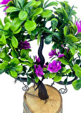 Yapay Çiçek Lila Çiçekli Bonsai Ağacı Dekoratif Kütük Saksıda Yapay Ağaç Bonzai Losus Çiçekli
