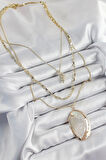 Pirinç Çoklu Zincirli İstiridye Model Gold Renk Kadın Kolye