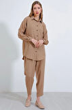Camel Oversize Keten Alt Üst Takım 6622