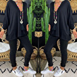 Kadın Uzun Kollu Derin V Yaka ön Kısa Arka Uzun Viskon Bluz