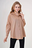 3900 Oversize Uzun Basic Gömlek - Camel