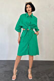 Yeşil Kısa Kollu Keten Gömlek Ve Şort Takım