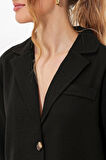 Siyah Çift Düğmeli Oversize Crop Keten Ceket 0706