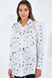 Siyah Beyaz Desenli Oversize Saten Gömlek 3985