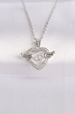 316L Çelik Zincir Gümüş Renk Zirkon Taşlı Kanatlı Kalp Kolye