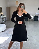 Kadın Uzun Kollu Yuvarlak Yaka Midi Viskon Iki Iplik Elbise