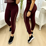 Kadın Yüksek Bel File Detaylı Dar Kesim Viskon Iki Iplik Pantolon