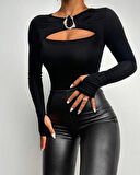 Kadın Uzun Kollu Bisiklet Yaka Göğüs Dekolteli Viskon Bluz
