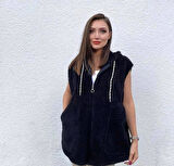 Kadın Kapüşon Ve Fermuar Detay Welsoft Kolsuz Yelek