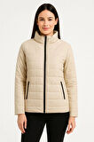 Bomber Mont Ceket – Su İtici Kumaş, Kapitone Astarlı, Fermuarlı, Kışlık - Bej