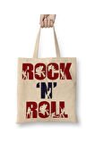 Rock N Roll Beyaz Bez Çanta Uzun Saplı Alışveriş Çantası Plaj Çantası