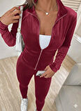Kadın Uzun Kollu önden Fermuarlı Kadife Bluz Ve Pantolon Ikili Takım