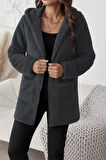 Kadın Uzun Kollu Kapşonlu önden Fermuarlı Cepli Welsoft Ceket