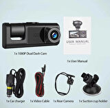 S1 Siyah 1080p Araç içi 3 Kameralı Lcd Ekranlı Gece Görüşlü , G-sensör , Geri Görüş Kamera - İç Görüş