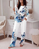 Kadın Uzun Kollu Bisiklet Yaka Kelebek Desenli Iki Iplik Alt üst Takım