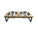 GF PET - İkili Ahşap&Metal Mama - Su Kabı  - M