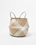 Beyaz Desenli Modern Large Boy Katlanabilir Hasır Sepet / Saksılık 35x32cm