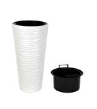 Beyaz Kumsal Vazo Dekoratif Uzun Saksı 5.5 lt  30*57cm