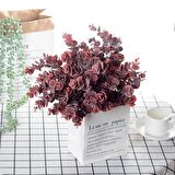 Yapay Çiçek Okaliptus Şimşir Demeti Pudralı Pastel Bordo Garnitür Aradal Dekoratif Yapay Bitki