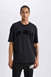 DeFactoFit NBA Los Angeles Lakers Oversize Geniş Kalıp Bisiklet Yaka Kısa Kollu Tişört D6714AX25SPBK82