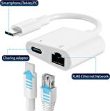 2 İn 1 Type C to Rj45 Gigabit Ethernet Çoklayıcı+ Type C şarj  Zr669