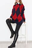 Time Style Etnik Desen Triko Lacivertkırmızı - 3038.1577.