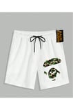 UNİSEX Bay Bape Desenli Beyaz Yazlık ŞORT