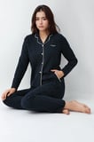 Kadın Modal Pamuklu Lacivert Puantiyeli Pijama Takımı Çorap Hediyeli QP9K0R9K2R
