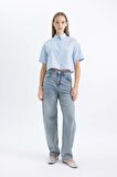 DeFacto Coool Oversize Geniş Kalıp Çizgili Kısa Kollu Poplin Gömlek C0740AX24SMBE759