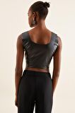 DERİ CROP BLUZ