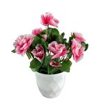 Yapay Çiçek Beyaz Saksıda Pembe Açelya Dekoratif Masa Çiçeği 