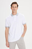Erkek Beyaz Slim Fit Dar Kesim %100 Pamuk Kıvrılmaz Polo Yaka Tişört