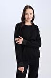 DeFacto Regular Fit Bisiklet Yaka Simli Reglan Kol Siyah Triko Kazak Tunik D1580AX24WNBK81