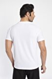 Crozwise V Yaka Erkek Beyaz Spor T-shirt - 7136-04