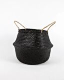Siyah Large Boy Katlanabilir Hasır Sepet / Saksılık 35x32cm
