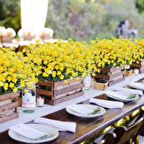 6lı Set Yapay Çiçek Sazlı Lotus Sarı Renk 7 Dal Plastik  30cm 