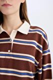 DeFacto Coool Loose Fit Polo Yaka Çizgili Uzun Kollu Tişört E4915AX25SPBN319