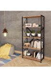 Sera Metal Kitaplık 5 Raflı Çok Amaçlı Dosya Kitap Rafı Ofis Salon Raf 150 Cm Ceviz