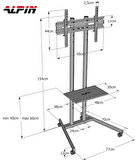 ALPIN TV/Fuar Standı Bilgisayar Askı Aparatlı Metal Tekerlekli TV Sehpası/Ünitesi 40” inç – 75” inç