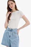 DeFacto Fitted Bisiklet Yaka Basic Düz Fitilli Kaşkorse Kısa Kollu Beyaz Tişört K7064AZ25SMWT32