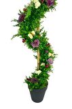 Yapay Ağaç Mor Pastel Şakayıklı Spiral Şimşir Ağacı 160cm Bambu Saplı Salon Bitkisi