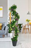 Yapay Ağaç Mor Pastel Şakayıklı Spiral Şimşir Ağacı 160cm Bambu Saplı Salon Bitkisi