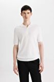 DeFacto Slim Fit Dar Kesim Kısa Kollu Basic Düz Fermuarlı Triko Polo Tişört C4917AX24SMER100