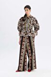 DeFacto Lug Von Siga x DeFacto Wide Leg Geniş Paça Maxi Poplin Kumaş Pantolon Desenli Normal Bel C1132AX24SMBK81