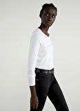 Benetton Bisiklet Yaka Beyaz Kadın T-Shirt